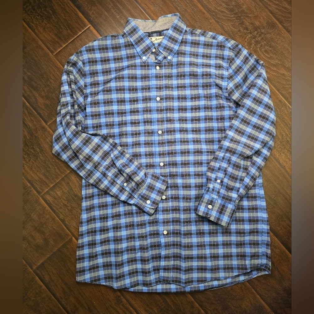 Islandia Mens Collared Button Up Blue Plaid Long Sleeve Top XXL